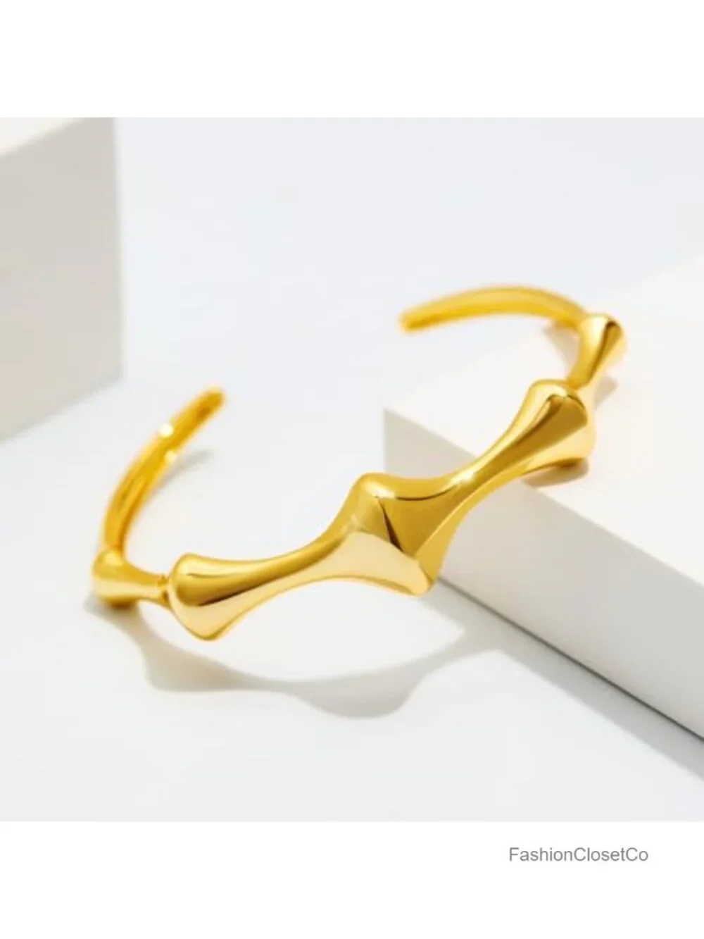 18k Gold Plated Cuff Bangle Bracelet Bone Joint Vintage Open Cuff